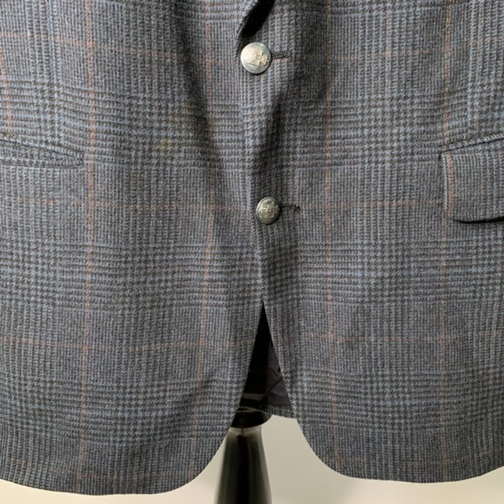 Vintage Burberrys Men's Blue Plaid 100% Camel Hair Sports Coat Blazer Jacket - Picture 4 of 13